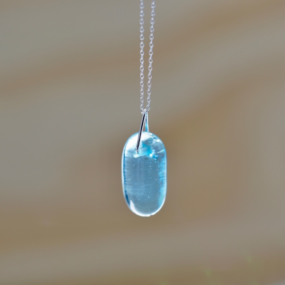 Glass Necklace Blue Bombay Sapphire Gin Recycled Bottle Dainty Sterling Silver